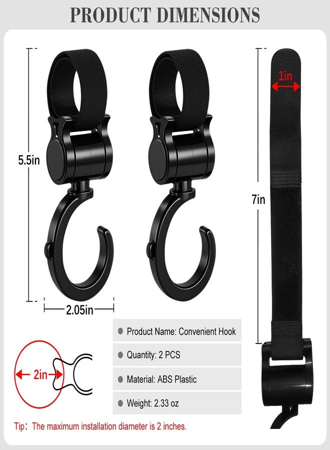 Kivan Base 2 Pack Universal Walker Hooks, 360° Rotating Stroller Clips for Diaper Bags, Wheelchairs, Rollators, Walkers, Shopping Carts & Car Backseats – Heavy Duty Multi-Purpose Hooks, Black - Image 2